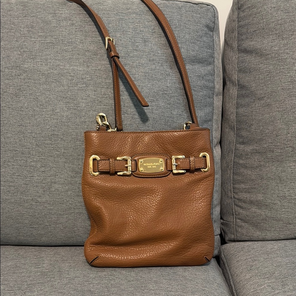 Michael Kors Brown Gold Crossbody Bag with Pebbled Leather